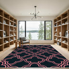 Pink Quatrefoil Geometric Navy Grid Rug