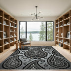 Monochrome Paisley Swirl Gray Area Rug