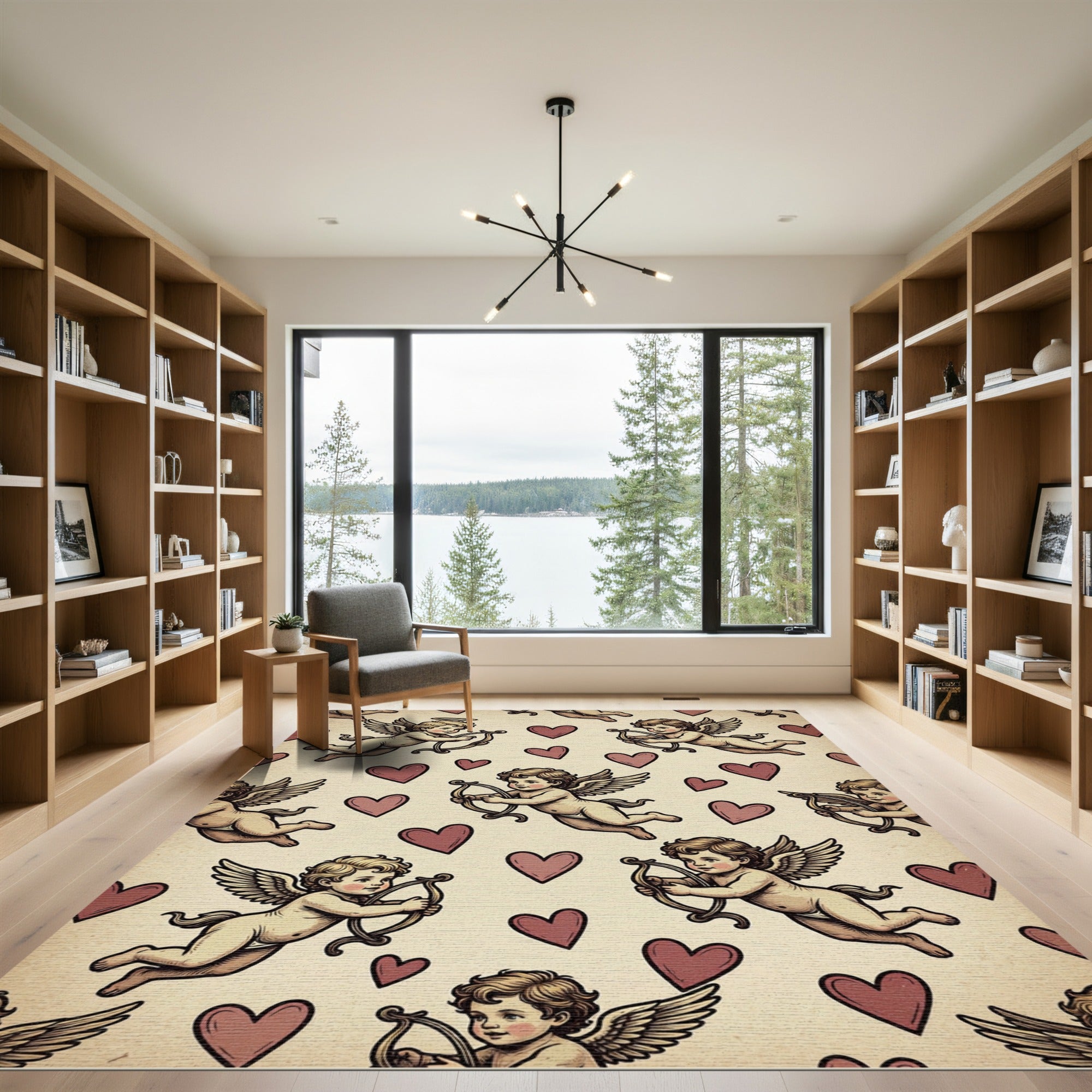 Cherubic Cupids Heart Pattern Rug