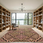 Elegant Gold Blush Trellis Floral Ornament Rug