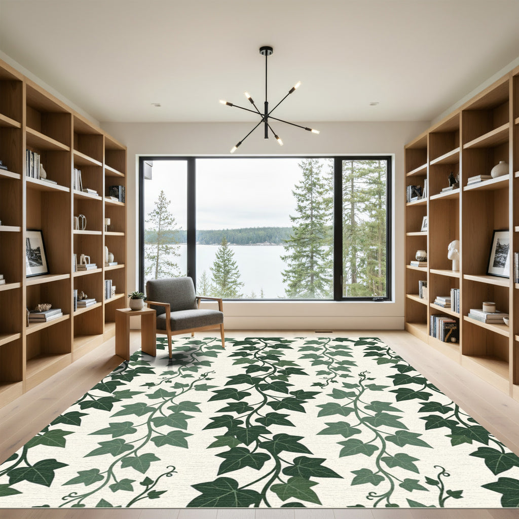 Lush Forest Green Ivy Vertical Vine Rug