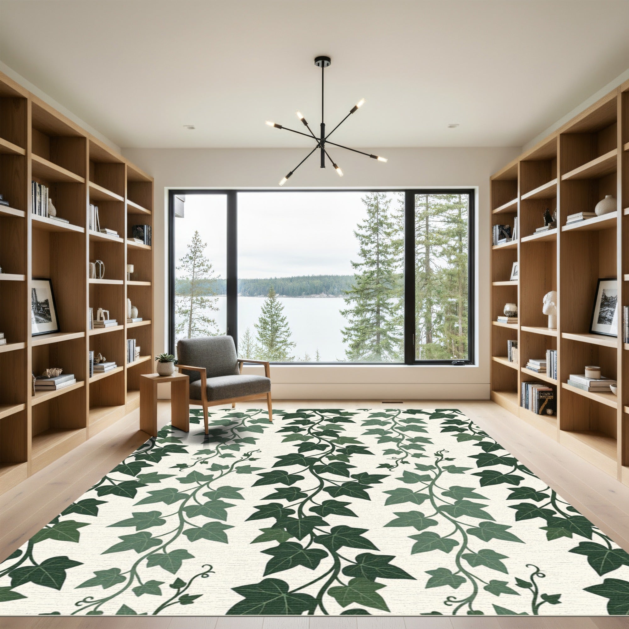 Lush Forest Green Ivy Vertical Vine Rug