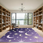 Celestial Midnight Lavender Starry Moon Rug