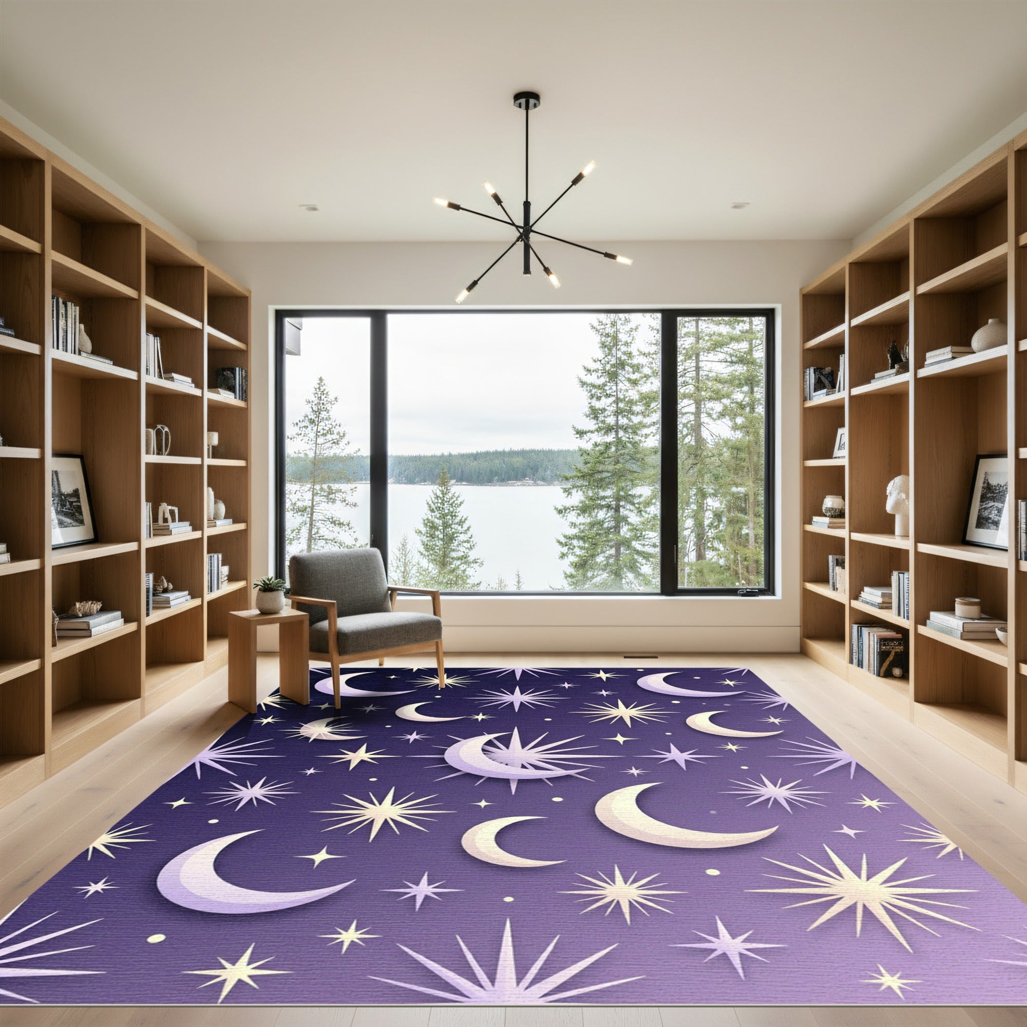 Celestial Midnight Lavender Starry Moon Rug