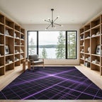 Luminous Purple Cyber Grid Lines Rug