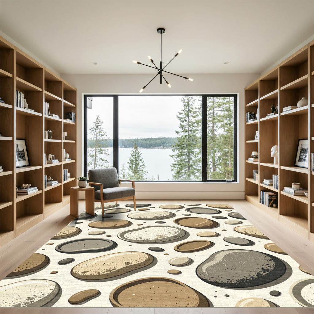Earthy Neutral Pebble Stone Arrangement Rug