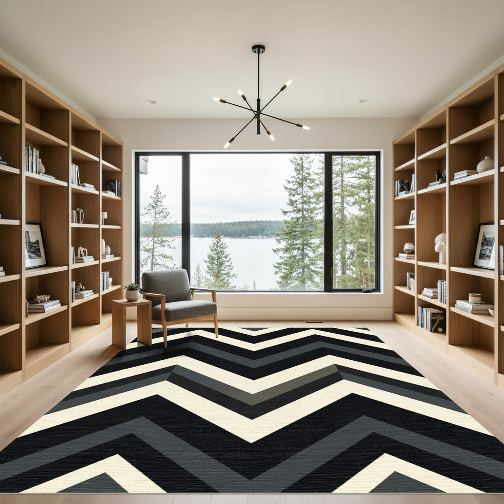 Bold Black Gray Chevron Zigzag Rug