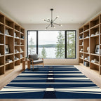 Minimalist Dark Blue Abstract Lighthouse Alignment Rug