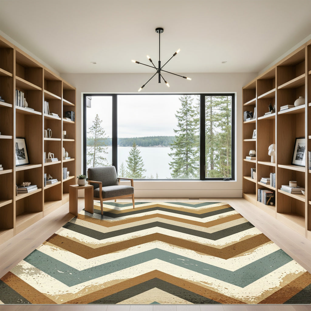 Retro Earthy Chevron Zigzag Area Rug