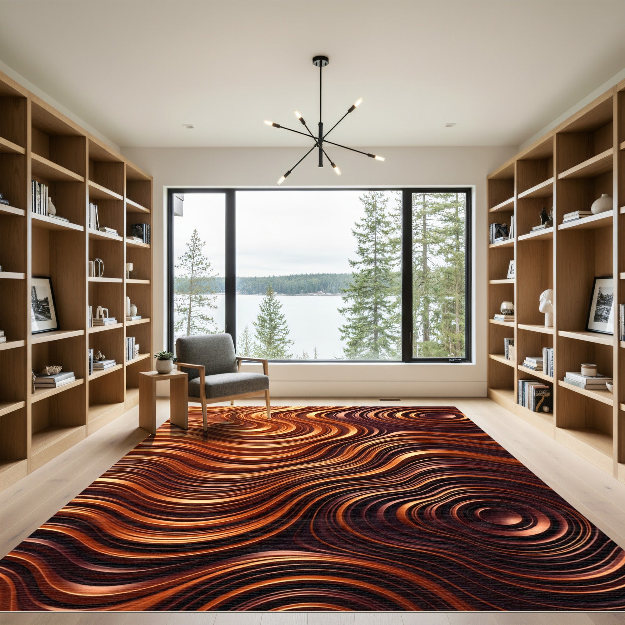 Copper Brown Swirling Curves Rug