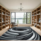 Monochrome Abstract Swirling Vortex Area Rug