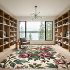 Antique Peony Floral Oval Medallion Rug