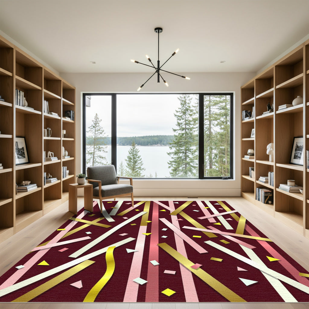 Gold Pink Confetti Streamer Abstract Rug
