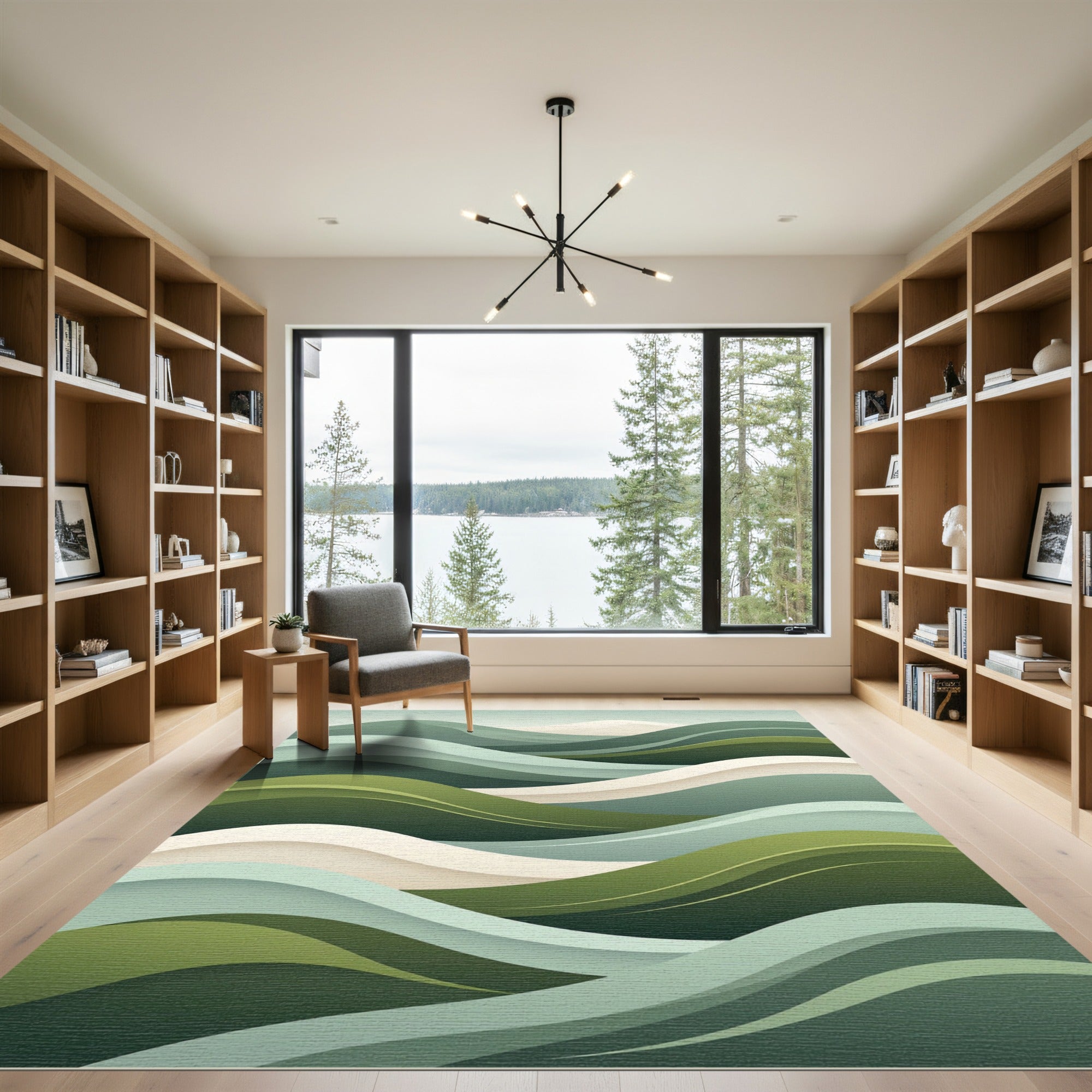 Sage Green Abstract Layered Wave Rug