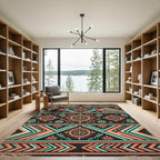 Geometric Coral and Teal Aztec Art Rug
