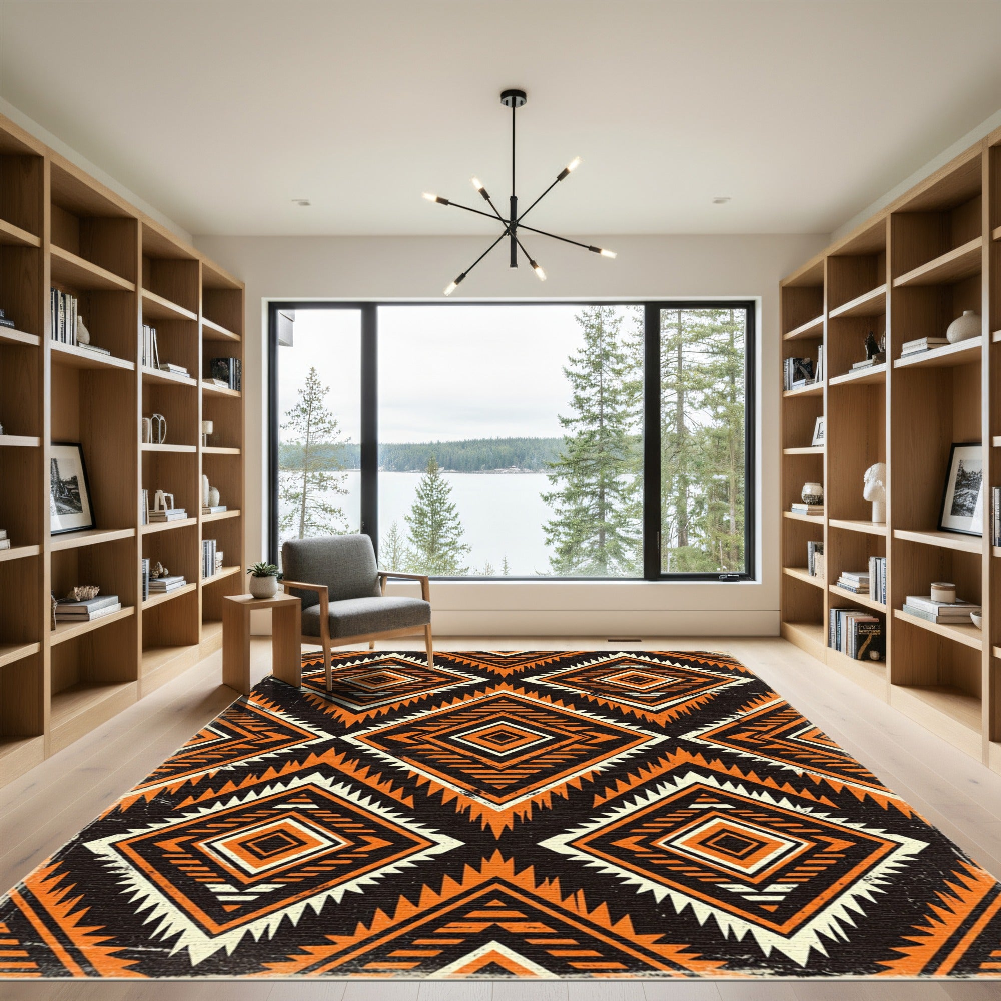 Orange Black Diamond Geometric Kilim Rug