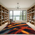 Dynamic Orange and Black Brushstroke Abstract Rug