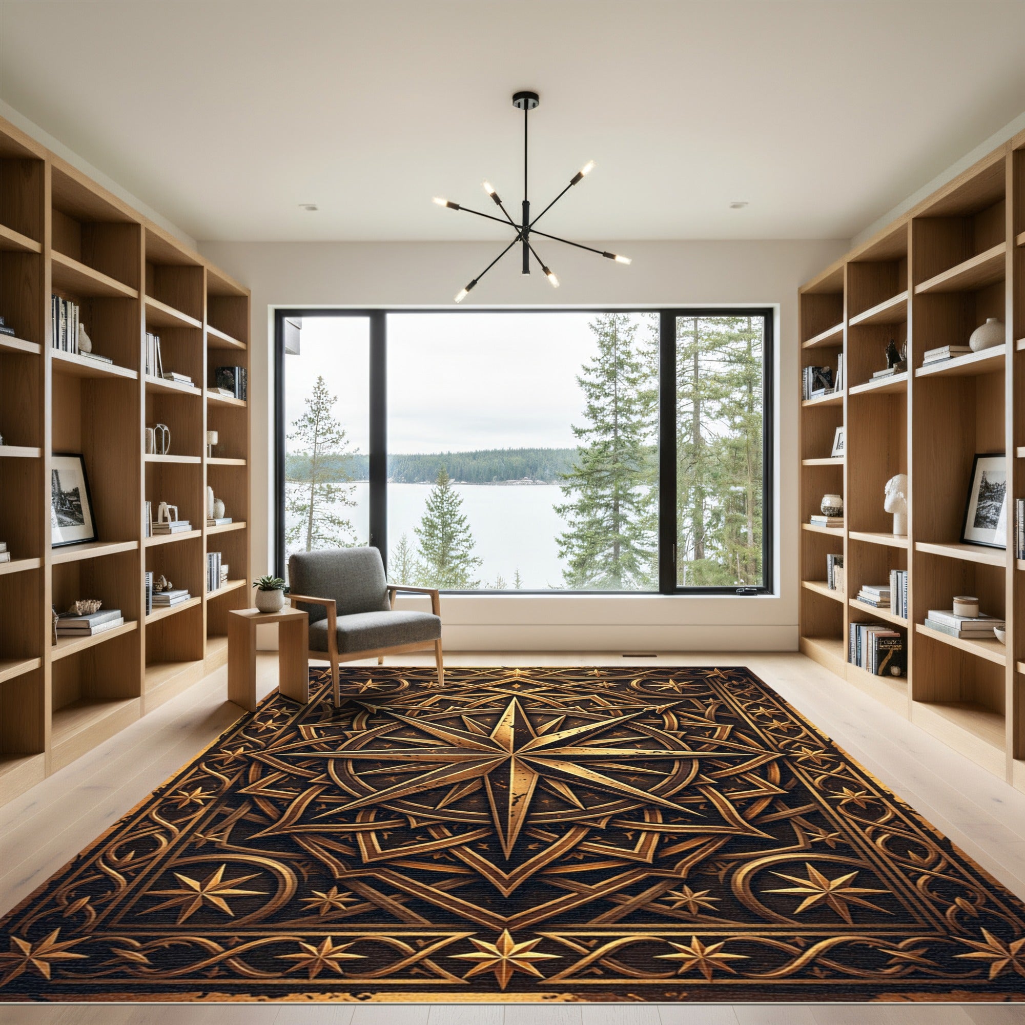 Opulent Golden Compass Star Medallion Rug