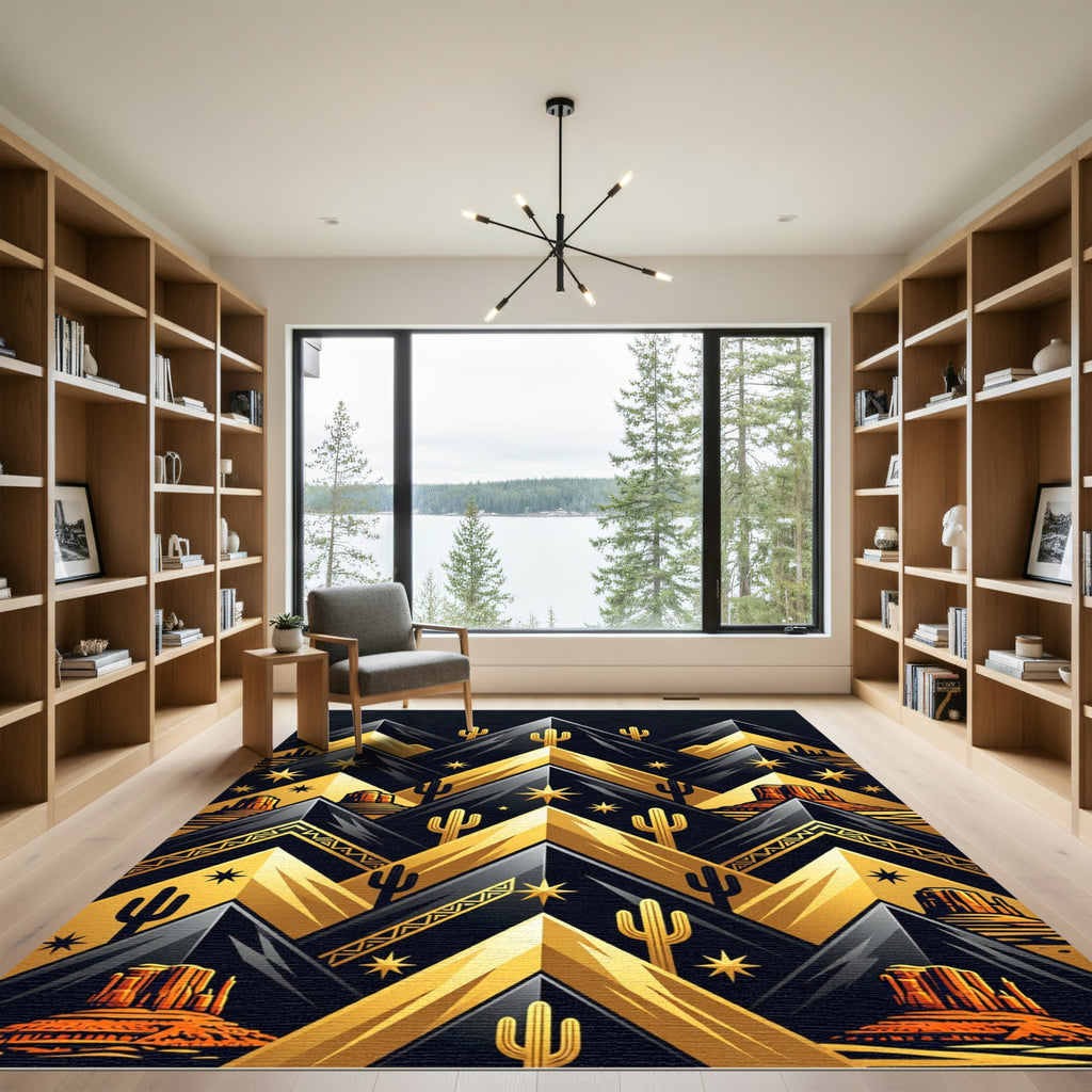 Golden Desert Mountain Abstract Rug