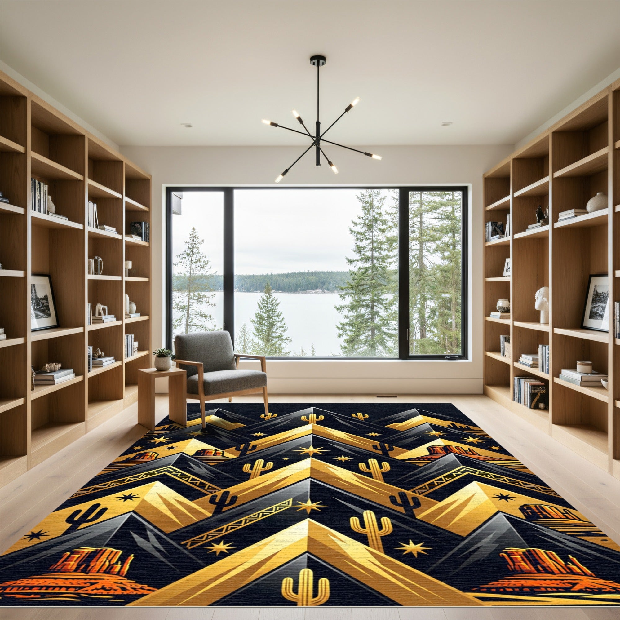 Golden Desert Mountain Abstract Rug