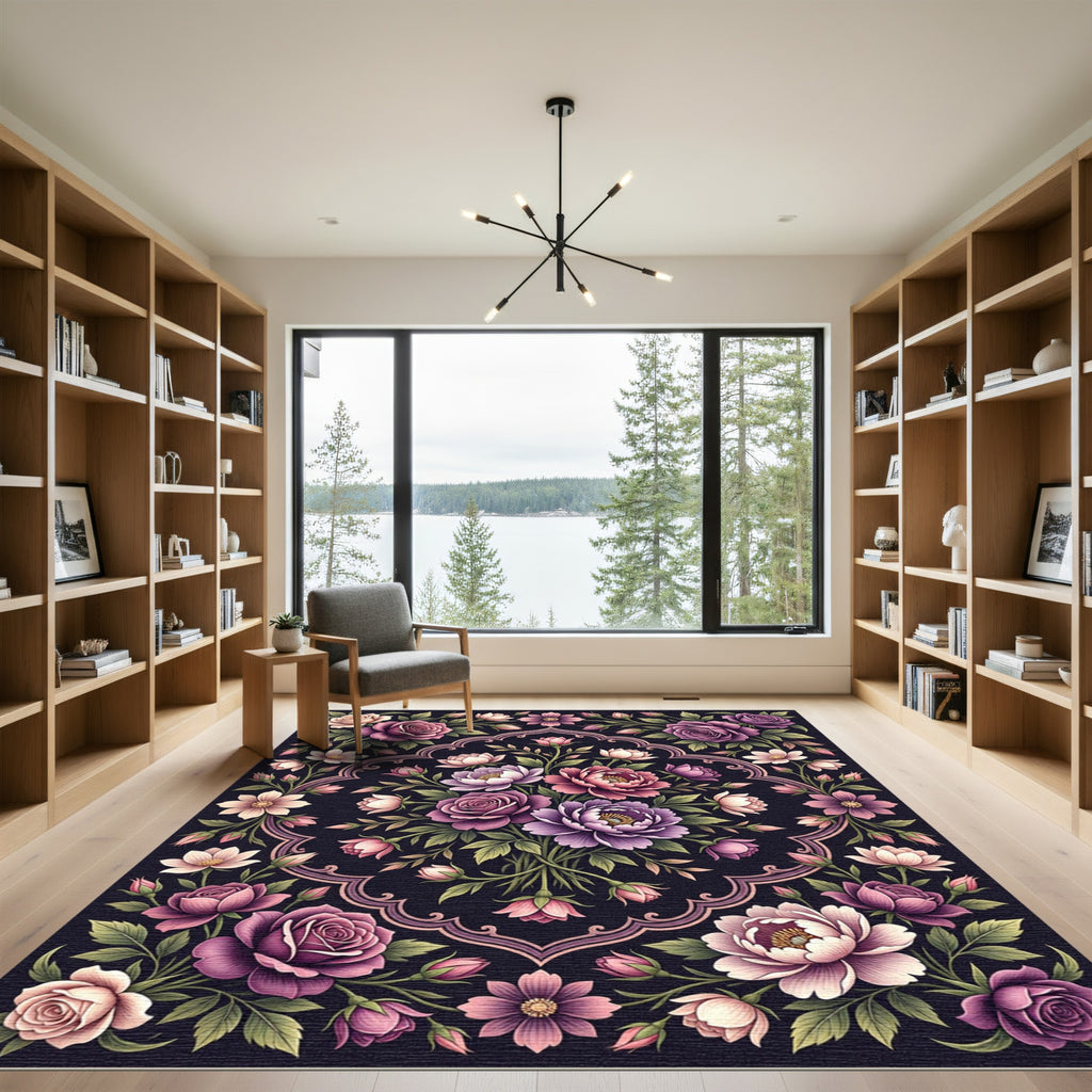 Vintage Rose Floral Medallion Rug