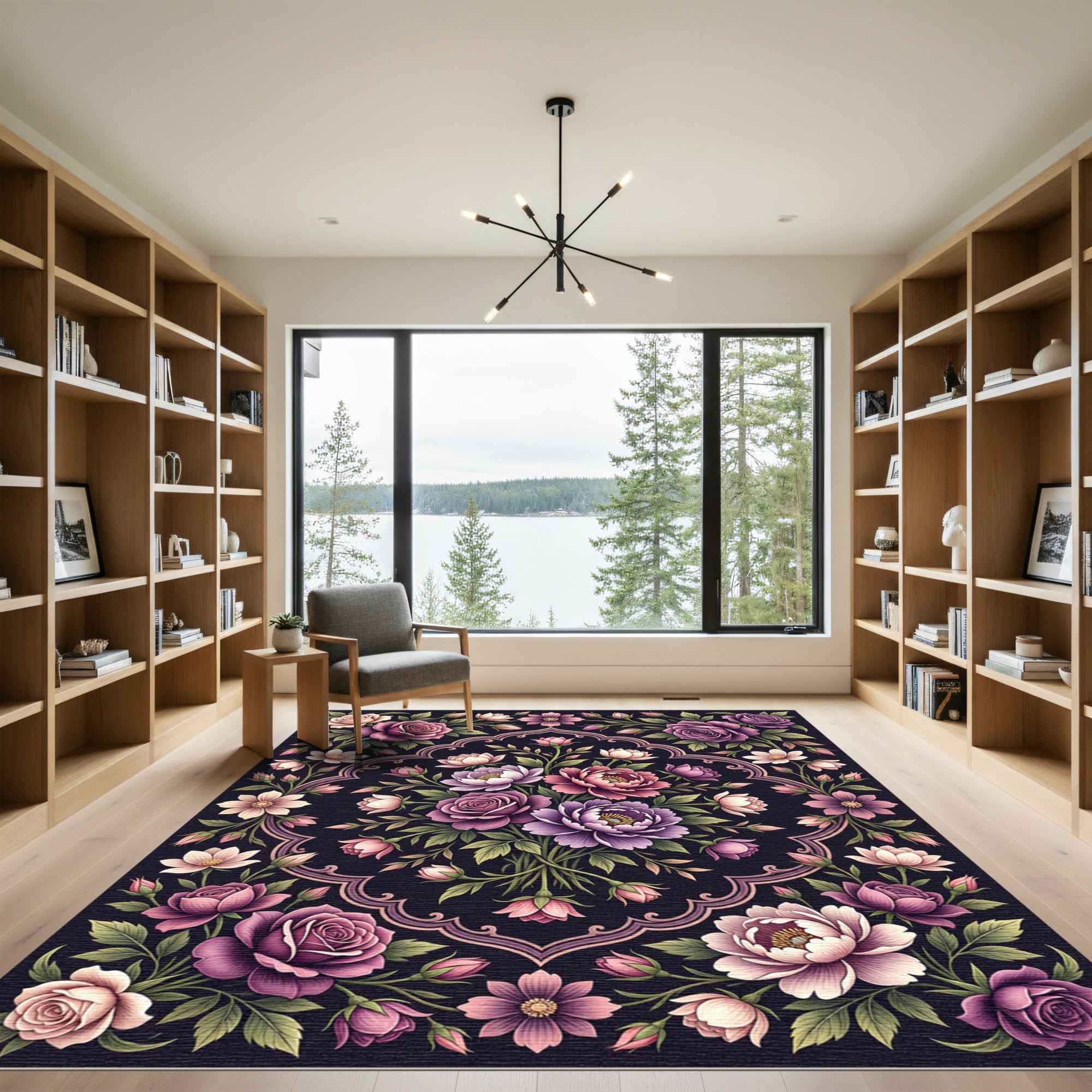 Vintage Rose Floral Medallion Rug