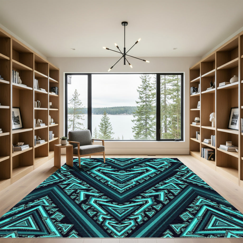 Teal Geometric Tribal Chevron Rug