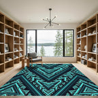 Teal Geometric Tribal Chevron Rug