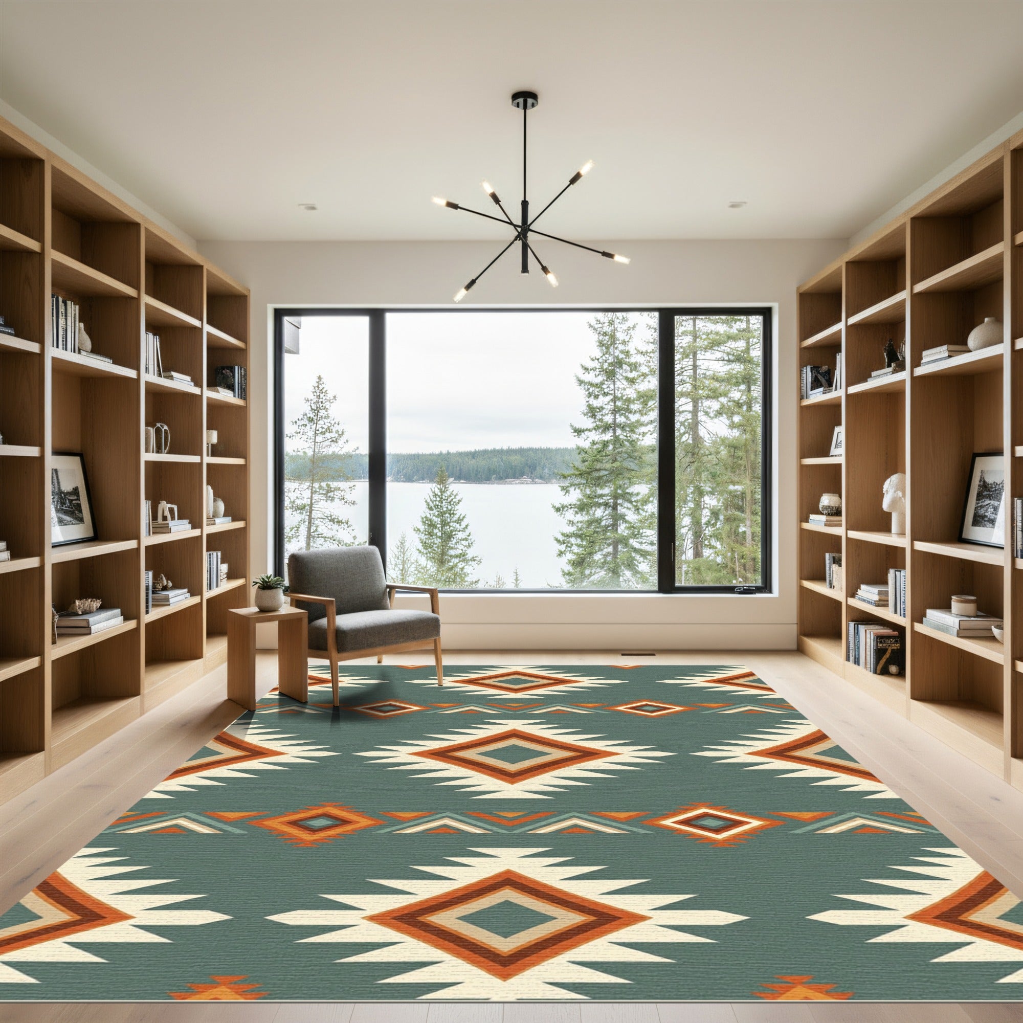 Teal Diamond Geo Geometric Stripes Rug