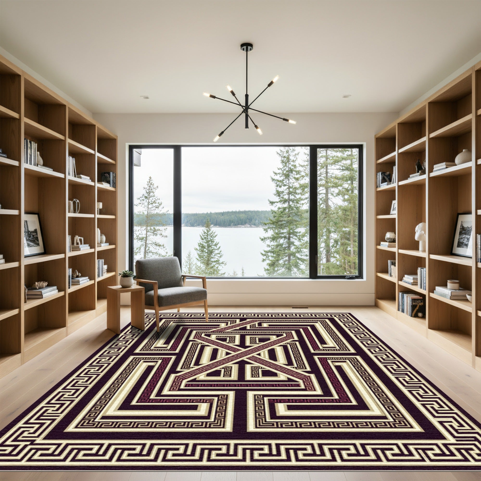 Deep Burgundy Geometric Maze Rug