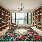 Crimson Rose Coral Pink Floral Garland Rug