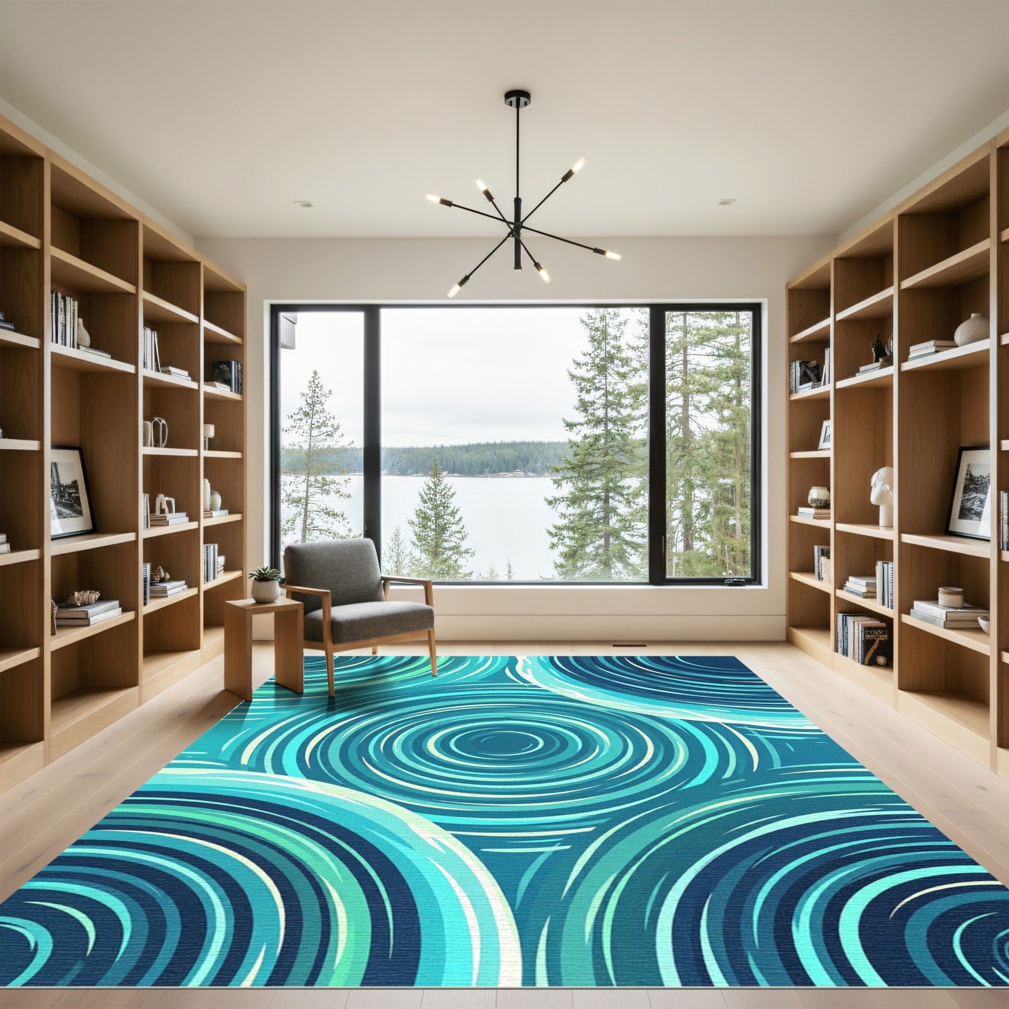 Oceanic Teal Swirl Concentric Rug