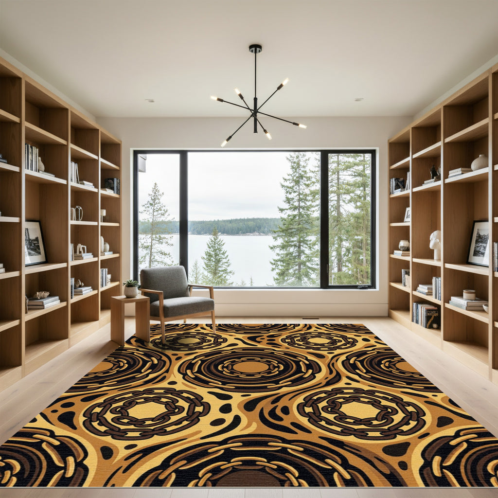 Golden Chain Medallion Abstract Umber Rug