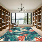 Lush Green and Coral Tropical Foliage Rug