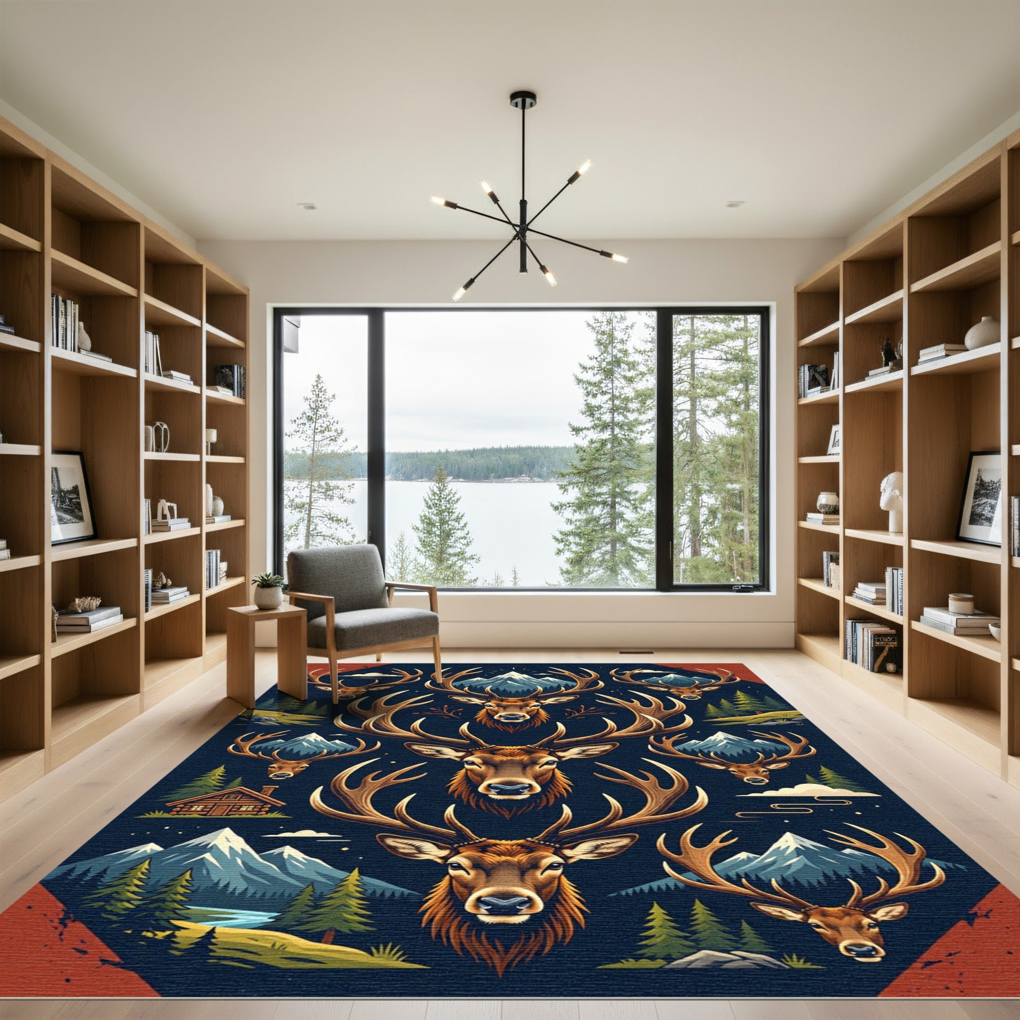 Majestic Woodland Elk Mountain Tapestry Rug