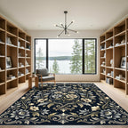 Classic Black Floral Shield Emblem Rug