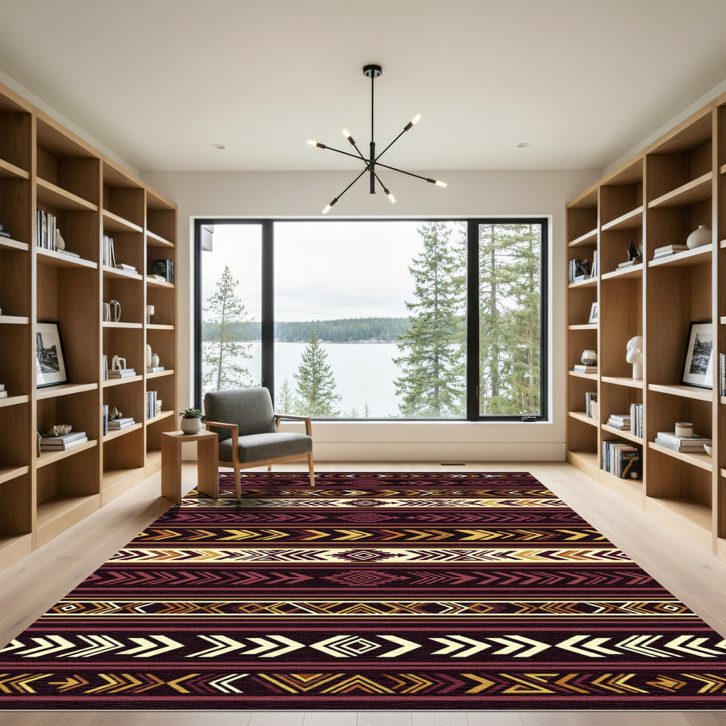 Earthy Geometric Arrow Striped Boho Rug