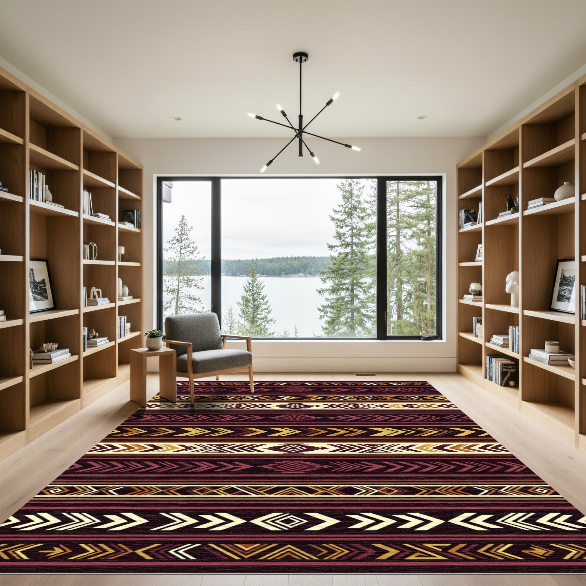 Earthy Geometric Arrow Striped Boho Rug