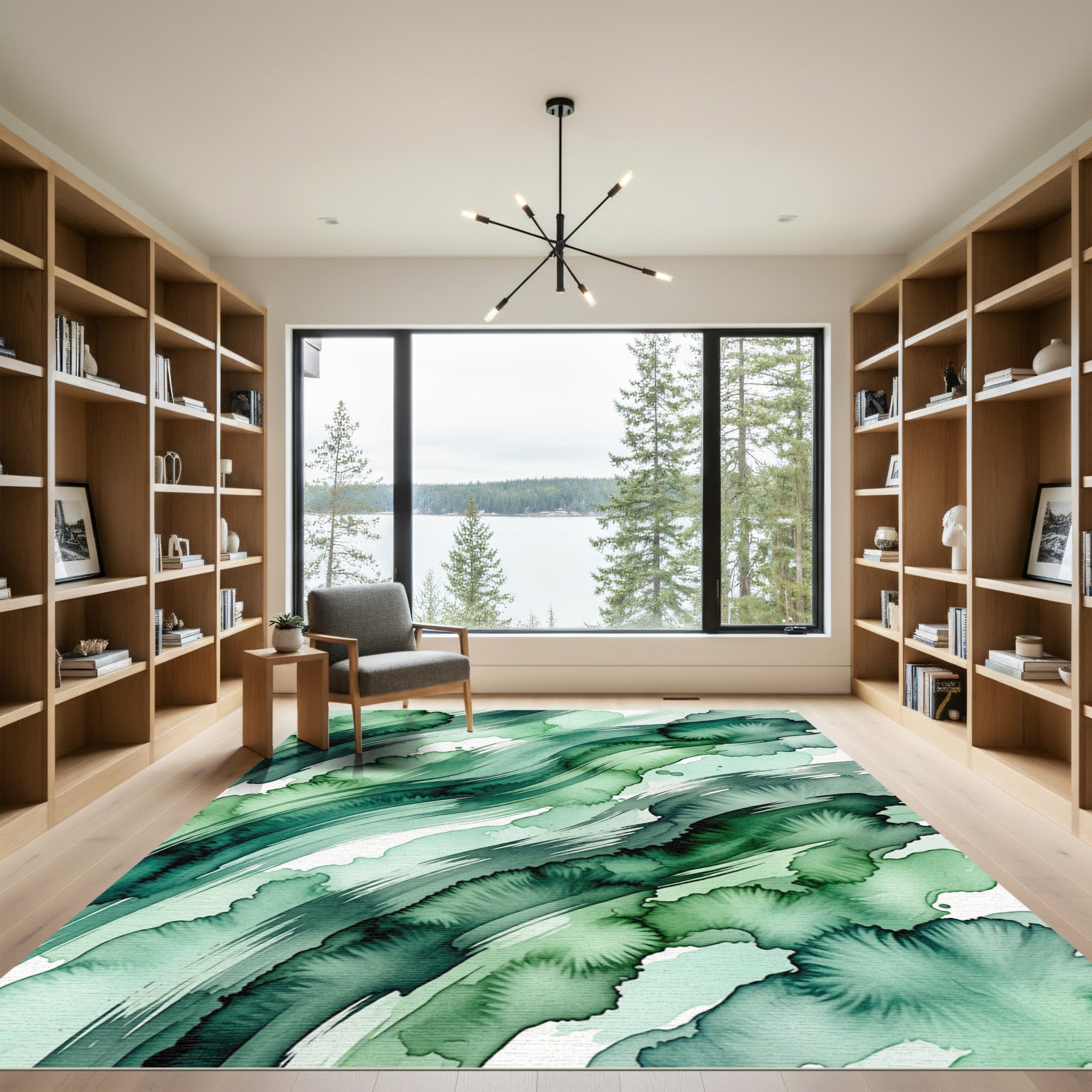 Deep Teal Green Wash Stroke Rug