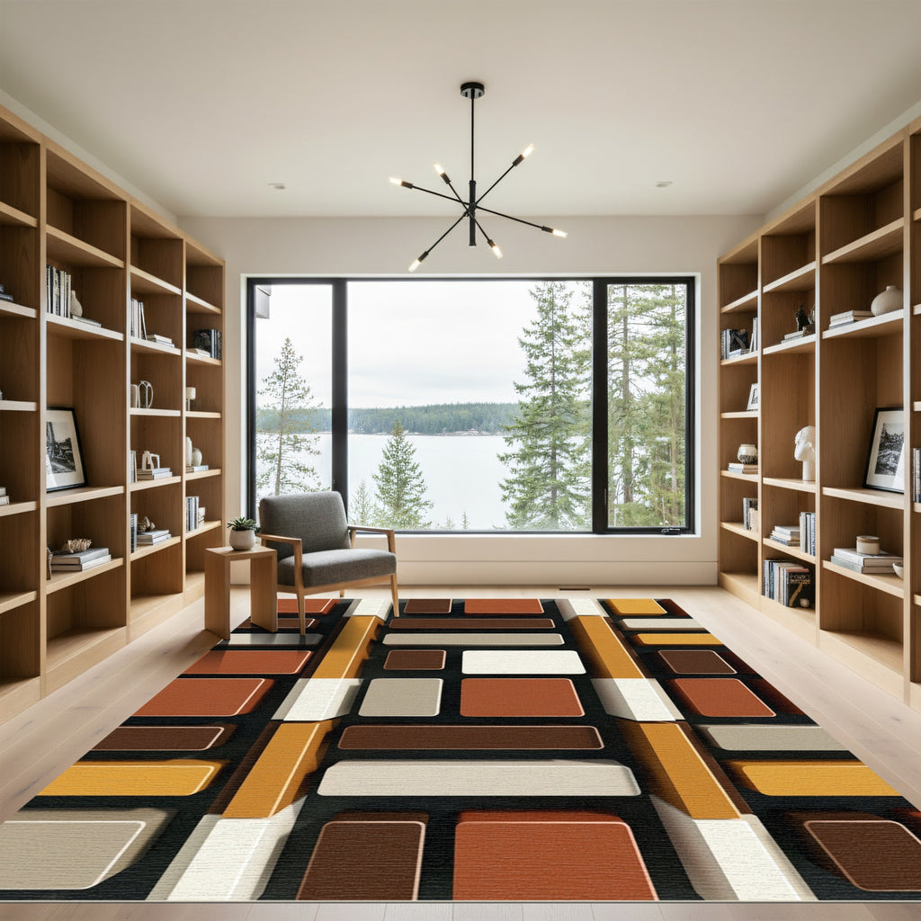 Terracotta Brown Rectangles Blocks Rug