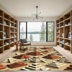 Isometric Terracotta Aztec Step Pyramid Tiled Rug
