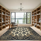 Ornate Gold and Ebony Paisley Scroll Rug