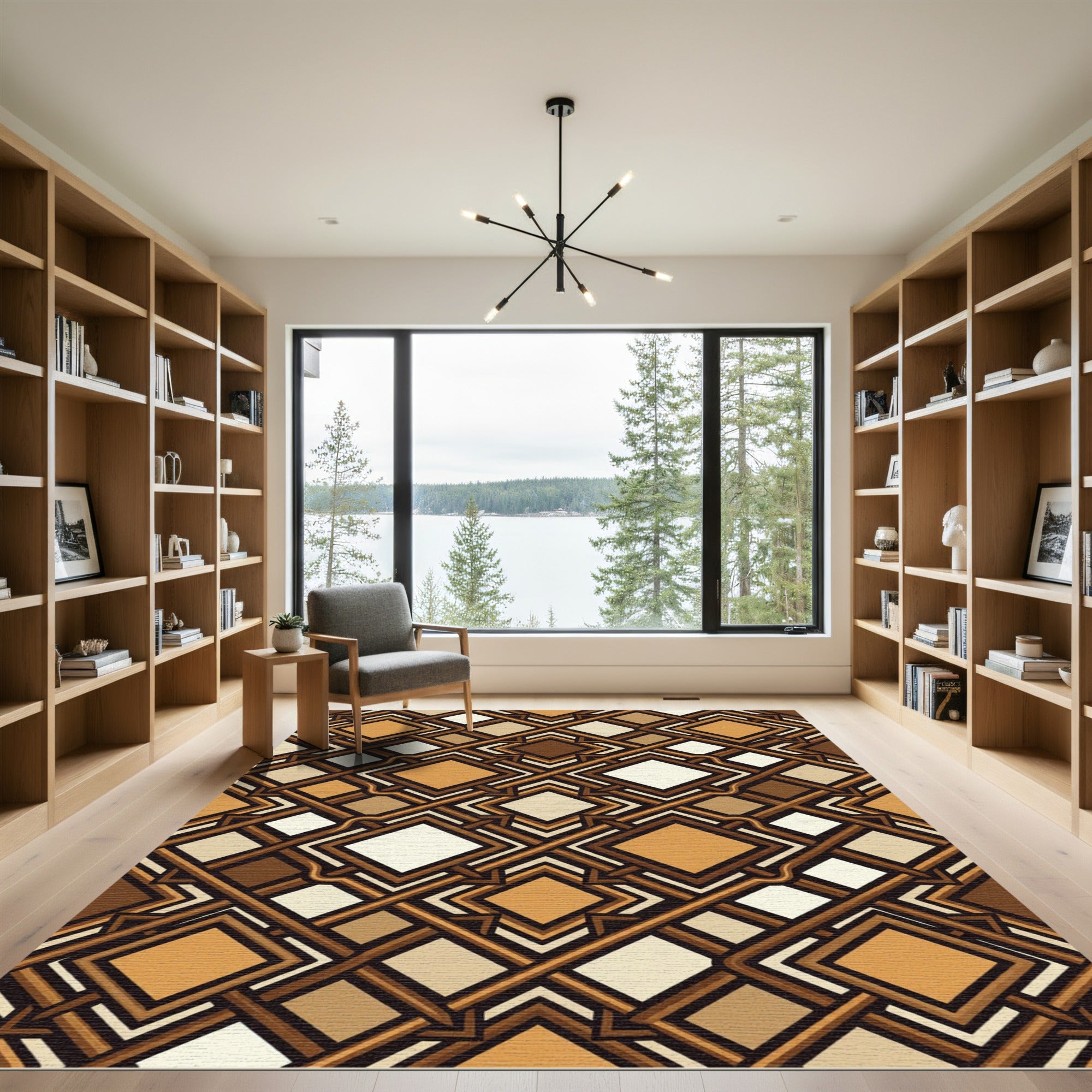 Geometric Earth Tone Linked Square Rug