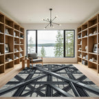 Industrial Gray Geometric Steel Beam Structure Rug