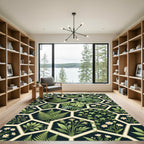 Lush Green Tropical Hexagon Foliage Rug