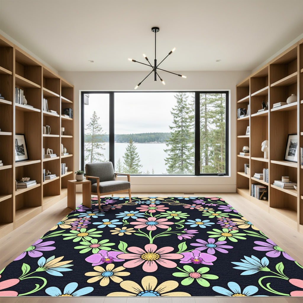 Pastel Retro Floral Botanical Meadow Rug