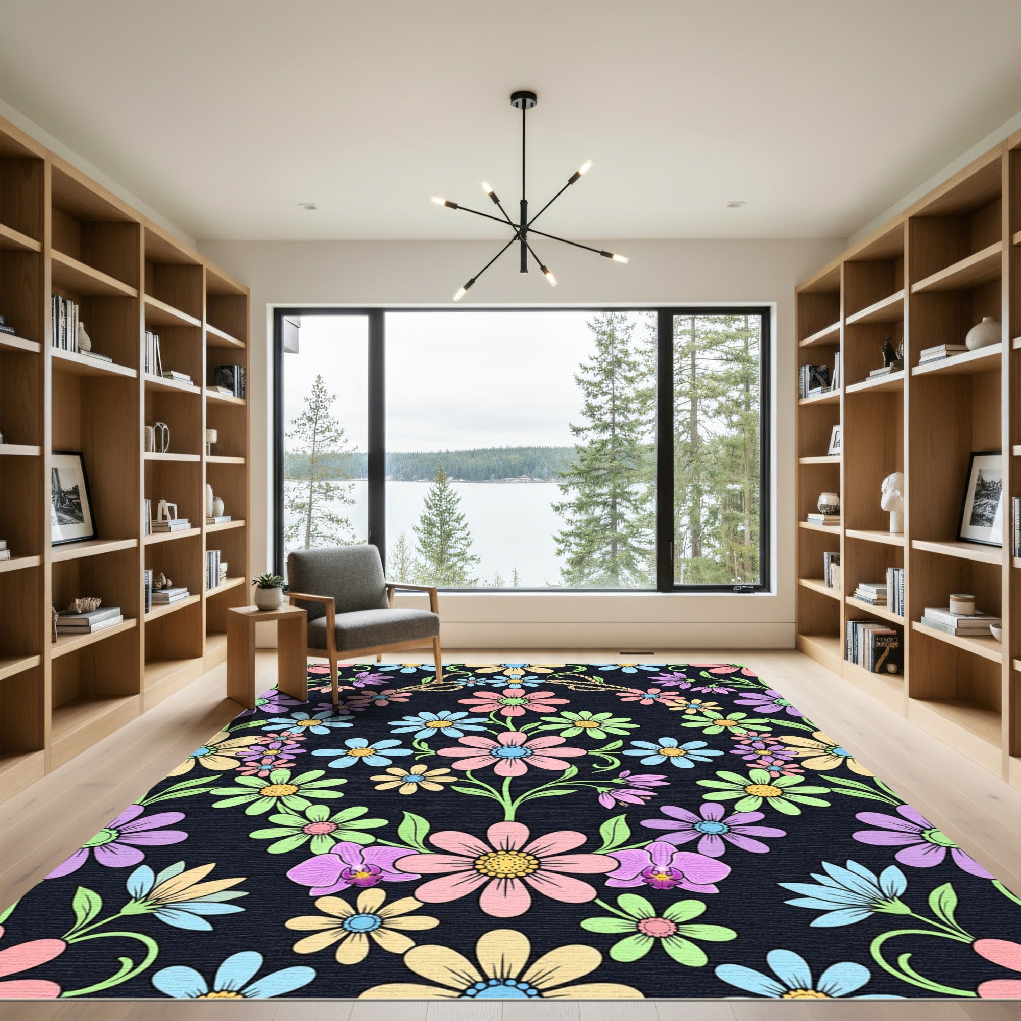 Pastel Retro Floral Botanical Meadow Rug