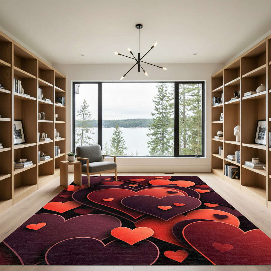 Layered Crimson Heart Abstract Art Rug
