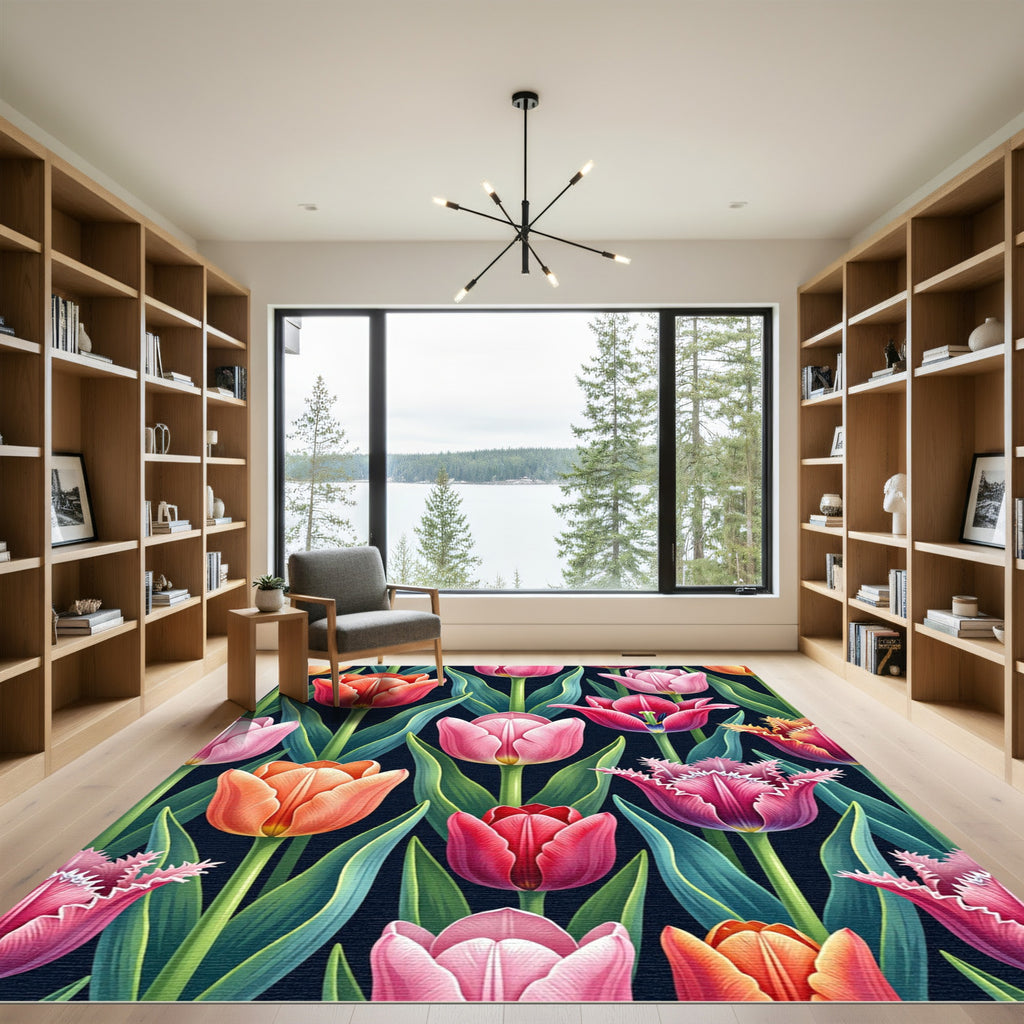 Vibrant Spring Tulip Botanical Garden Rug