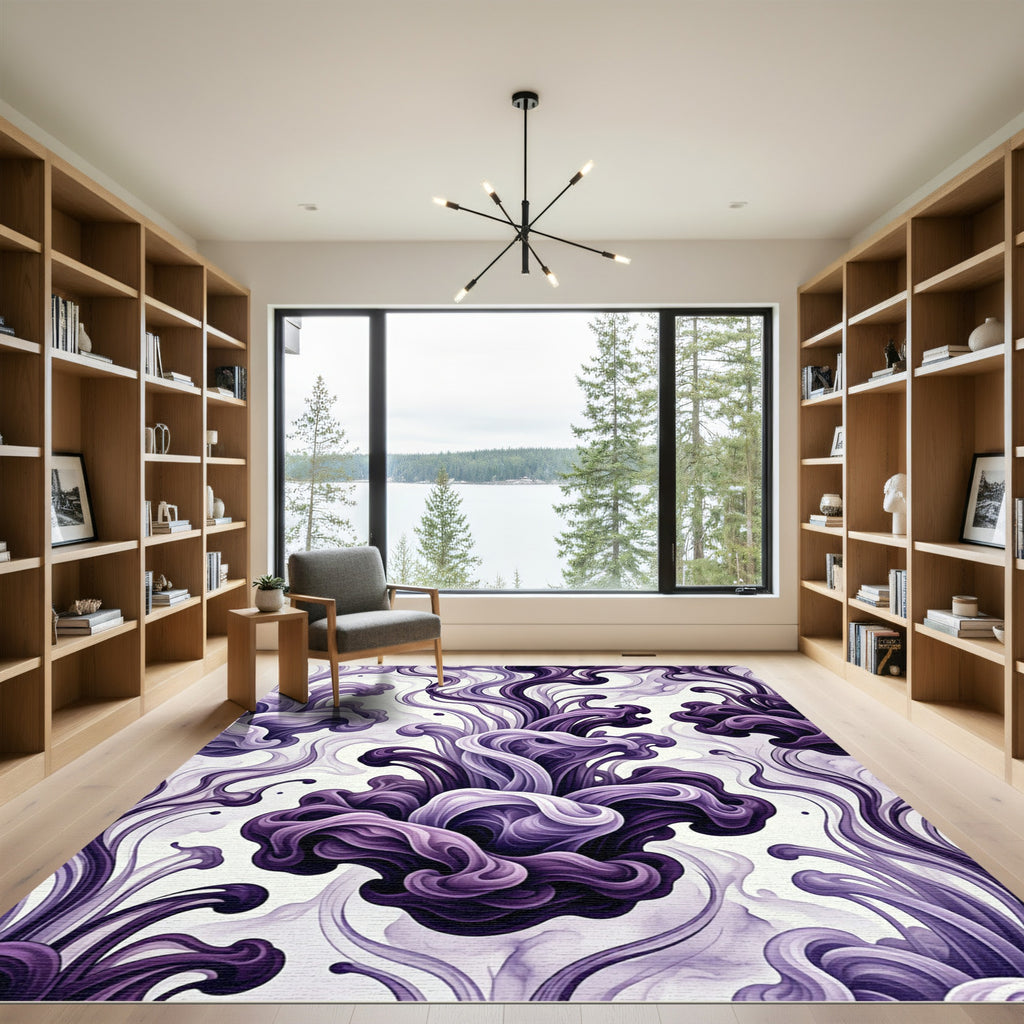 Elegant Deep Purple Abstract Fluid Swirls Rug